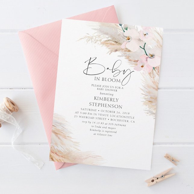 Invitación Orchids Pampas bebé de hierba en Bloom Baby Shower (Subido por el creador)