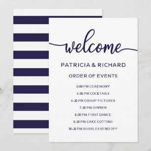 Invitación Orden de Eventos de Boda Chic Azul Marino Calendar