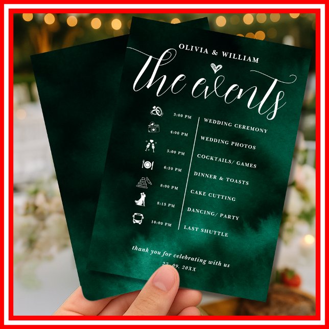 Invitación Orden de Eventos de Boda Verde Esmeralda (Subido por el creador)
