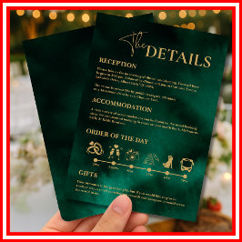Invitación Orden de Eventos de Boda Verde Esmeralda y Dorado
