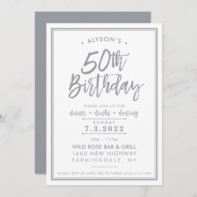 Invitación ORDEN DE IMPRESIÓN para Alyson - 50 cumpleaños  (Anverso / Reverso)