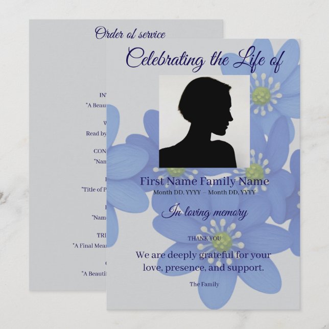 Invitación orden de servicio azul real (Anverso / Reverso)
