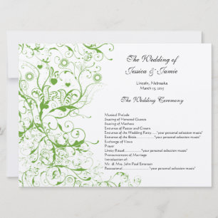 Invitación Orden de Servicio de Boda de Pájaros Verdes Manzan