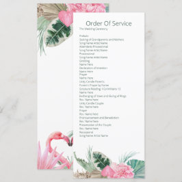 Invitación Orden de Servicio de Boda Flamingo Rosa Tropical