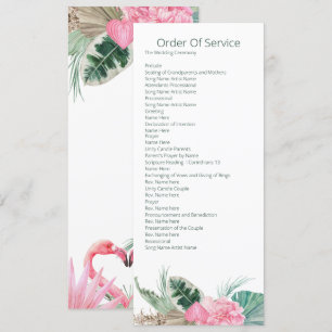 Invitación Orden de Servicio de Boda Flamingo Rosa Tropical