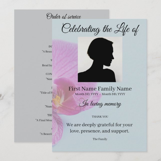 Invitación orden de servicio de orquídea azul (Anverso / Reverso)