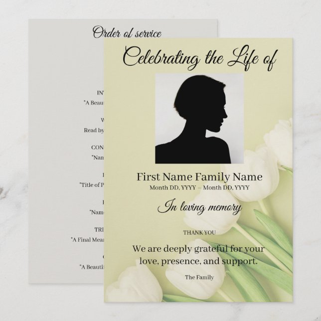 Invitación orden de servicio de tulipán blanco (Anverso / Reverso)