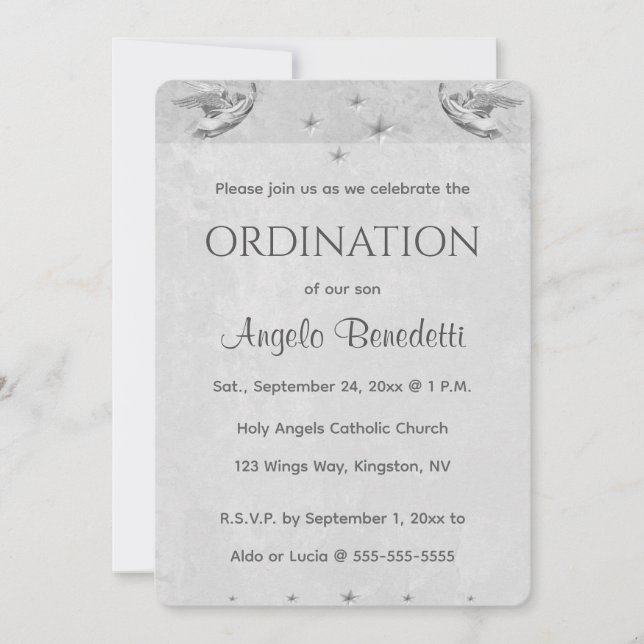 Invitación Ordenación editable de estrellas de los ángeles az (Anverso)