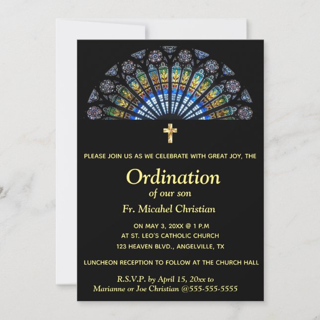 Invitación Ordenación Editable Evento religioso Vidrio Mancha (Anverso)