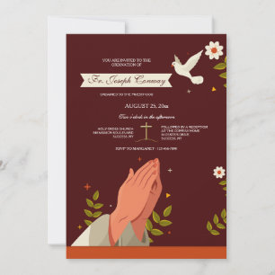 Invitación Ordenación sacerdotal de manos orando