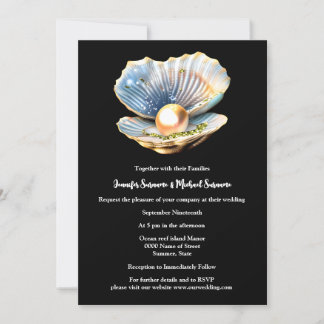 Invitación Oreja dorada negra concha de perla elegante playa