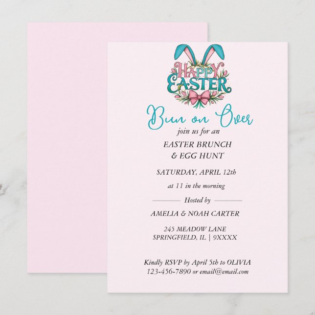Invitación Orejas de conejo Pascua BRUNCH & CAZA (Anverso / Reverso)