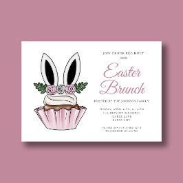 Invitación Orejas de conejo rosadas lindas Brunch de Pascua