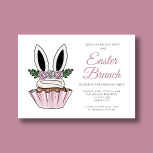 Invitación Orejas de conejo rosadas lindas Brunch de Pascua