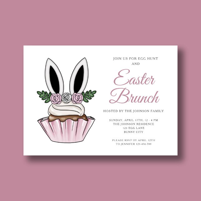 Invitación Orejas de conejo rosadas lindas Brunch de Pascua (Cute Pink Bunny Ears Easter Brunch Invitation)