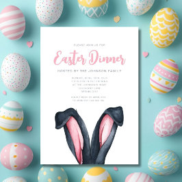Invitación Orejas Divertidas de Conejo Cena de Pascua