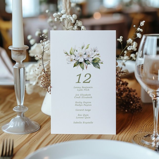 Invitación organigrama del boda de flores de manzana blanca d (Pretty white apple blossom wedding seating chart invitation)