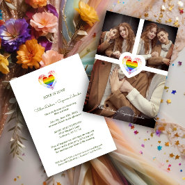 Invitación Orgullo Arcoíris Corazón Lesbiana Gay Boda 3 Fotos