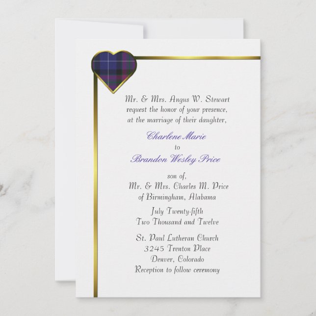 Invitación Orgullo de Escocia Boda moderno de corazón platead (Anverso)
