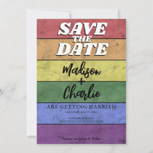 Invitación Orgullo de la bandera LGBT boda Vintage Save the D