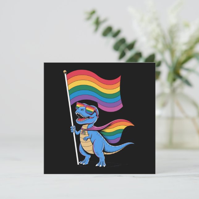 Invitación Orgullo gay de dinosaurio Bandera arco iris LGBT (Anverso de pie)