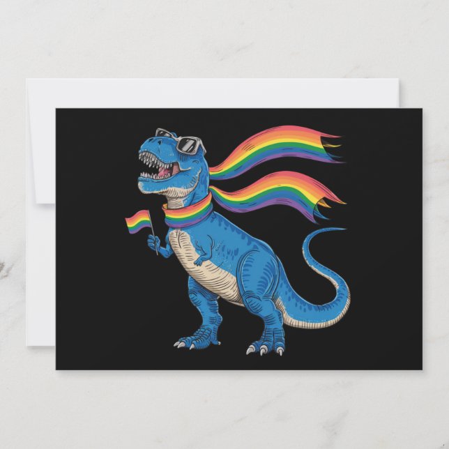 Invitación Orgullo Gay Dino Trex Bandera Arcoiris Lgbt Ally (Anverso)