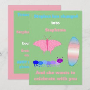 Invitación Orgullo Transgénero LGBTQIA Oruga a Mariposa