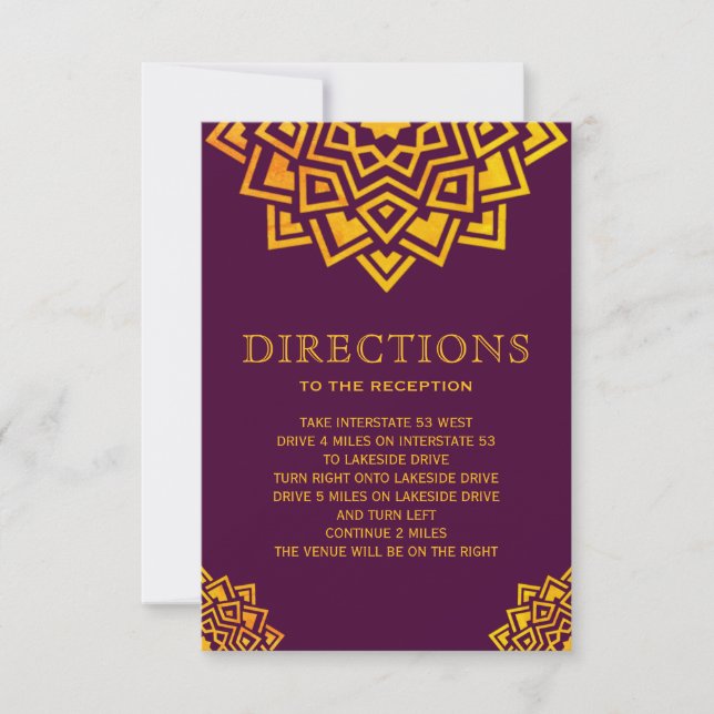 Invitación Orientación india moderna de Plum Gold Mandala (Anverso)