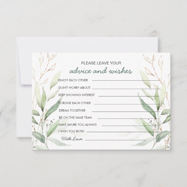 Invitación Orientación y deseos verdes para Novia y Groom (Anverso)