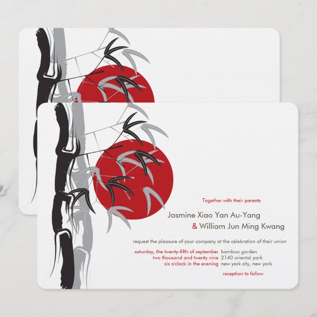Invitación Oriental Sunrise Zen Bamboo Garden Boda Asiático (Anverso / Reverso)