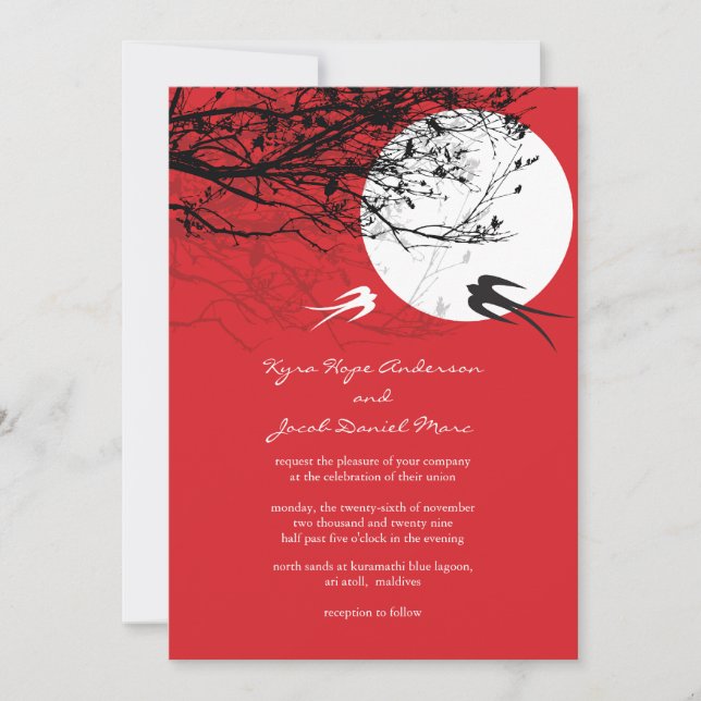 Invitación Oriental traga claro de luna que la boda asiática (Anverso)