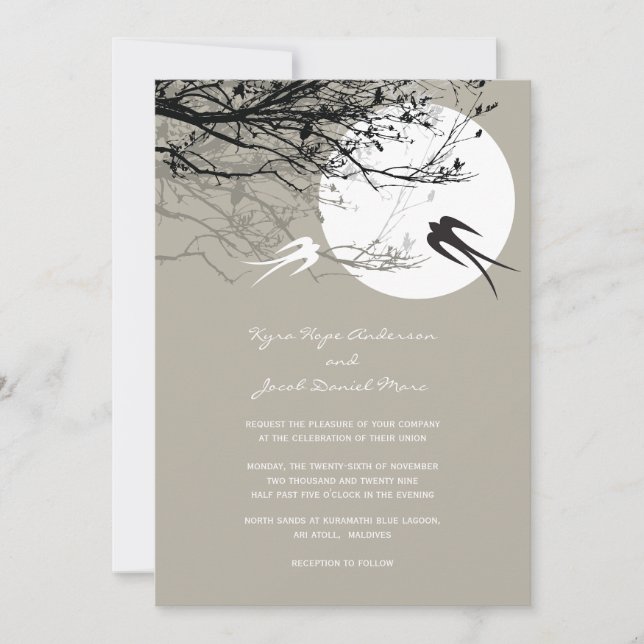 Invitación Oriental traga claro de luna que la boda asiática (Anverso)