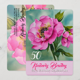 Invitación Original Peony F acuarelas Fiesta de cumpleaños nú
