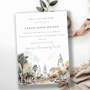 Invitación Orlando Florida Skyline Watercolor Baby Shower
