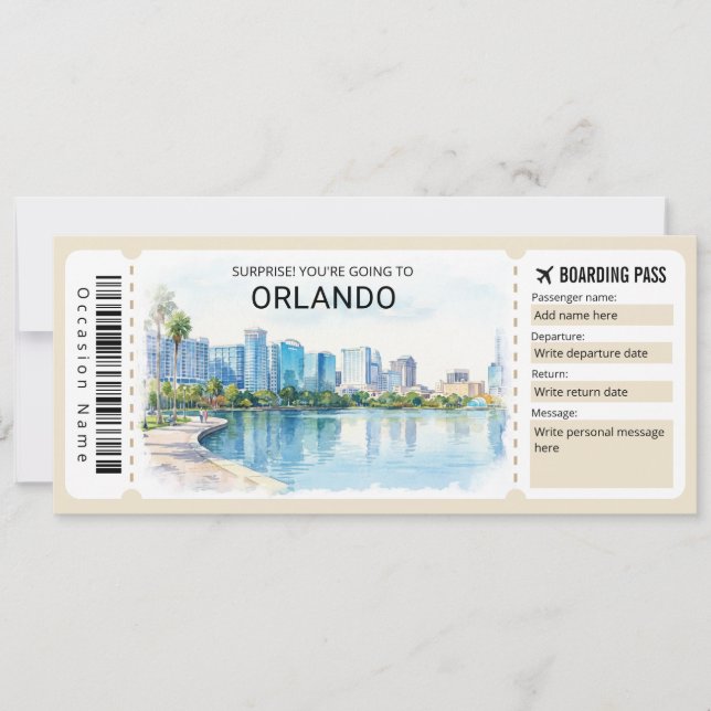 Invitación Orlando Trip Boarding Pass Ticket (Anverso)