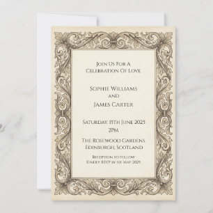 Invitación Ornada boda elegante con rollo barroco vintage