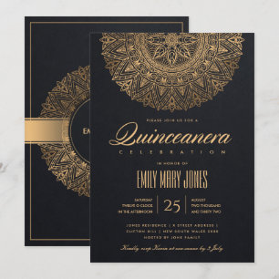 INVITACIÓN ORNADO CLÁSICO DE ORO NEGRO LUXE MANDALA QUINCEANE