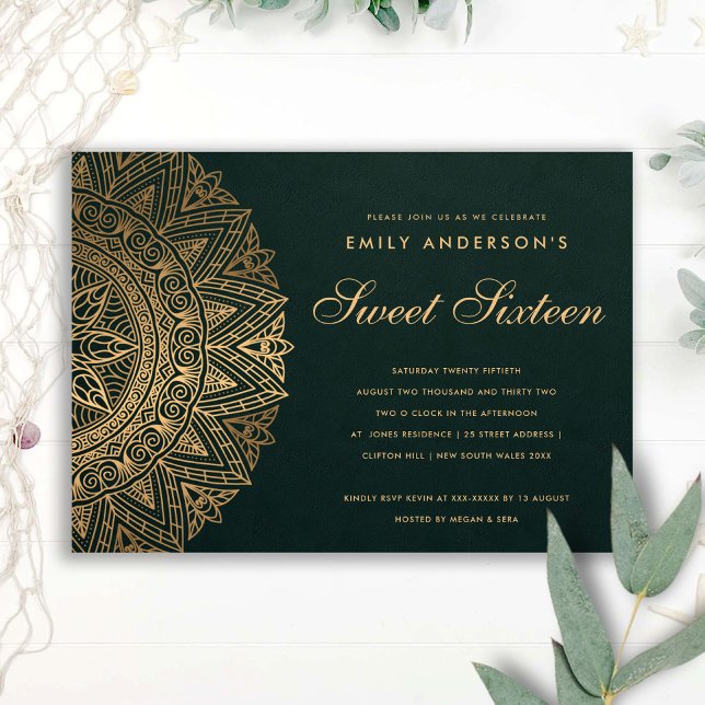 INVITACIÓN ORNADO ORIENTAL VERDE MANDALA DULCE 16 CUMPLEAÑOS (Subido por el creador)