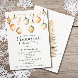 Invitación Ornament Exchange Fiesta Watercolor Gold Green