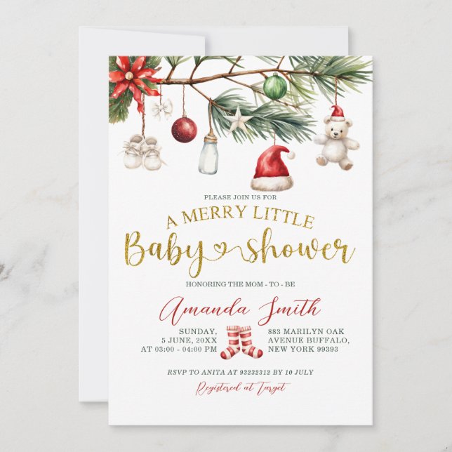 Invitación Ornament Santa Merry Little Baby Shower (Anverso)