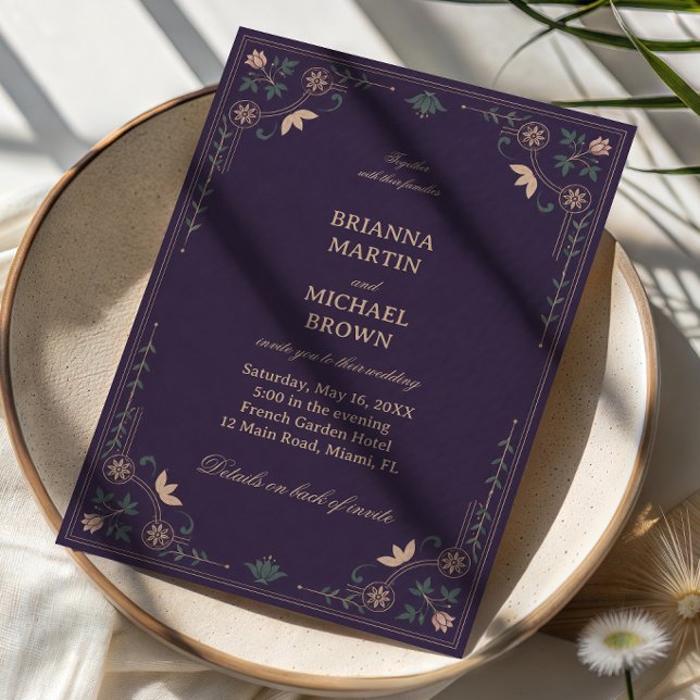 Invitación Ornamental Botánico Vintage de Medianoche (Subido por el creador)