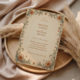 Invitación Ornamental Floral Elegante Antiguo