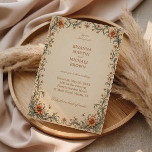 Invitación Ornamental Floral Elegante Antiguo