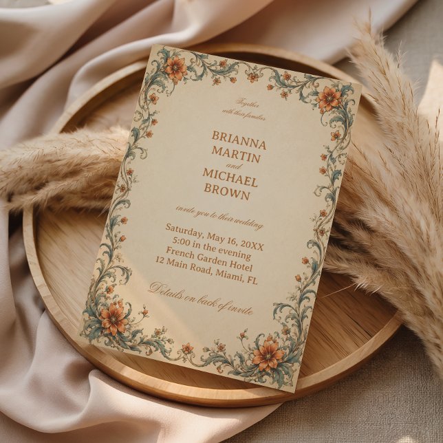 Invitación Ornamental Floral Elegante Antiguo (Subido por el creador)
