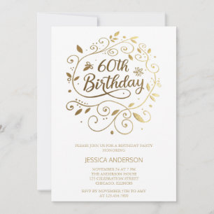 Invitación Ornamental Gold Calligraphy 60th Birthday Party