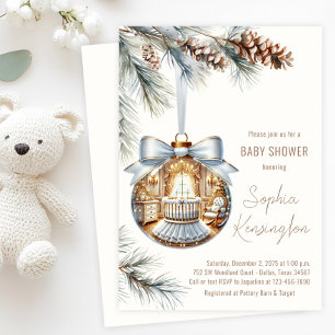 Invitación Ornamento blanco dorado elegante Baby Shower de Na
