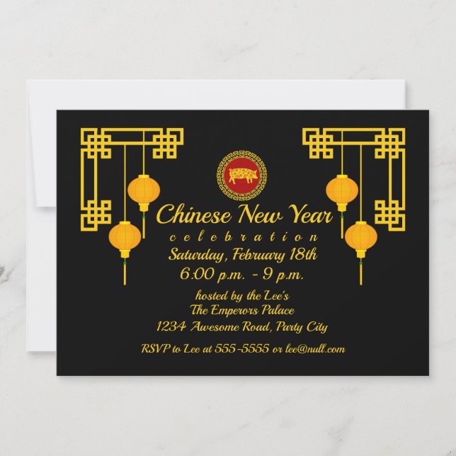 Invitación Ornamento chino de cerdo de Año Nuevo (Anverso)