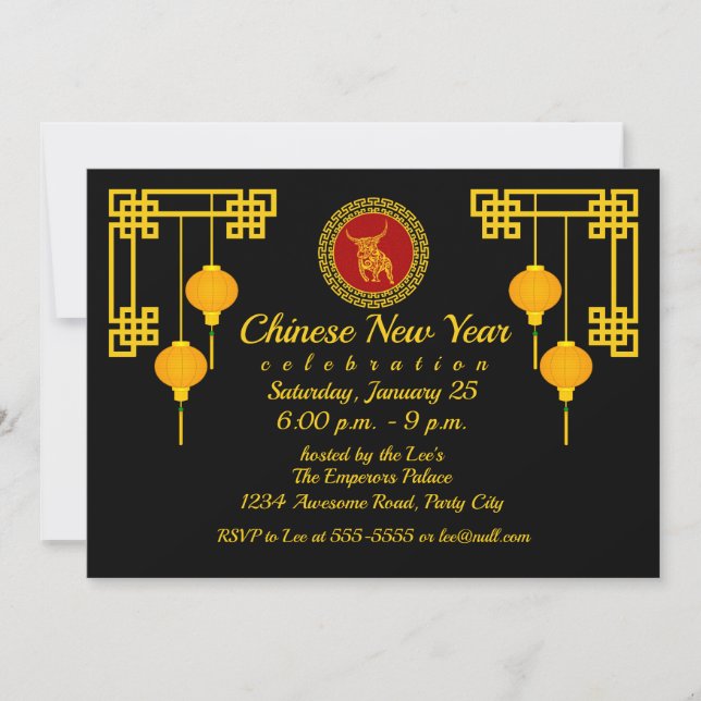 Invitación Ornamento chino para el óx de Año Nuevo (Anverso)