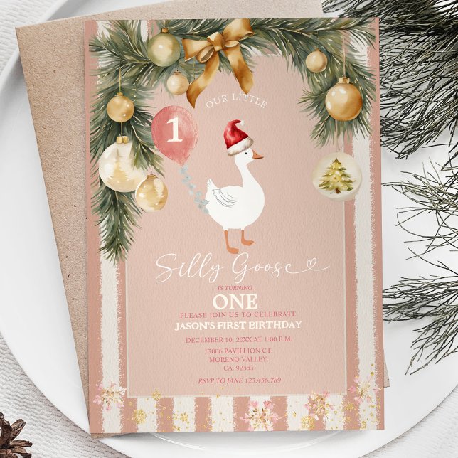 Invitación Ornamento de Navidad dorado Silly Goose primer cum (Subido por el creador)