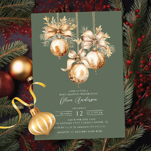 Invitación Ornamento dorado de Navidad Baby Shower
